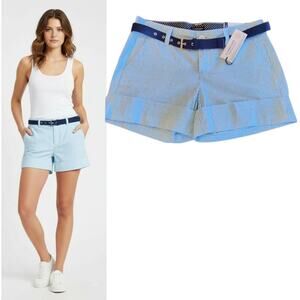 US Polo Assn Women's Shorts Size 6  Blue White Striped Seersucker Belted Cuffed